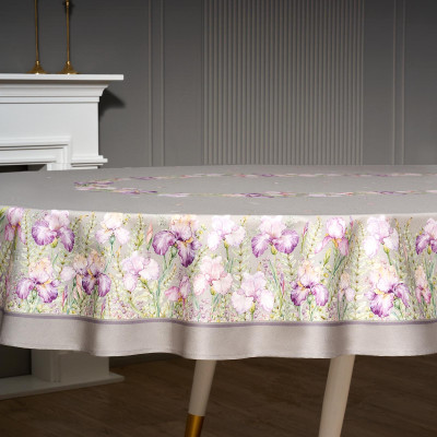 Скатерть овальная "ИРИСЫ" ,180х300см ,серый,100%хлопок ,твил LEFARD 850-755-41-6