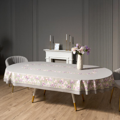 Скатерть овальная "ИРИСЫ" ,180х300см ,серый,100%хлопок ,твил LEFARD 850-755-41-8