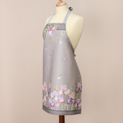 Фартук " ИРИСЫ" 60х70см, 100% хлопок, серый, твил, пропитка LEFARD 850-755-7-2