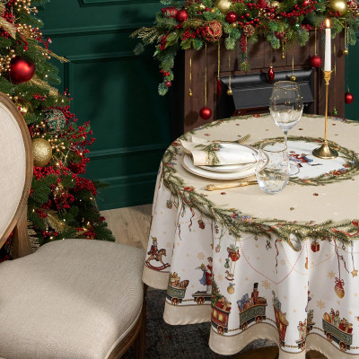 Скатерть круглая " ЩЕЛКУНЧИК" ,150см , бежевый ,100% хлопок , твил LEFARD 850-757-24-3