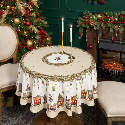 Скатерть круглая " ЩЕЛКУНЧИК" ,150см , бежевый ,100% хлопок , твил LEFARD 850-757-24-8