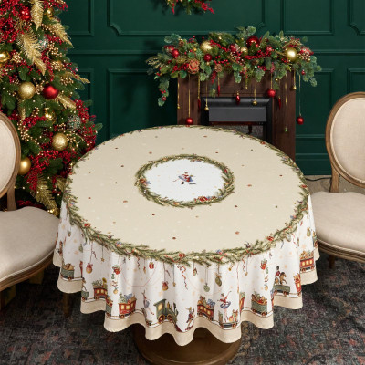 Скатерть круглая " ЩЕЛКУНЧИК" ,190см ,бежевый , 100%хлопок , твил LEFARD 850-757-25-9