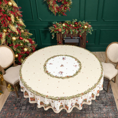 Скатерть круглая " ЩЕЛКУНЧИК" ,220см бежевый 100% хлопок , твил LEFARD 850-757-26-10