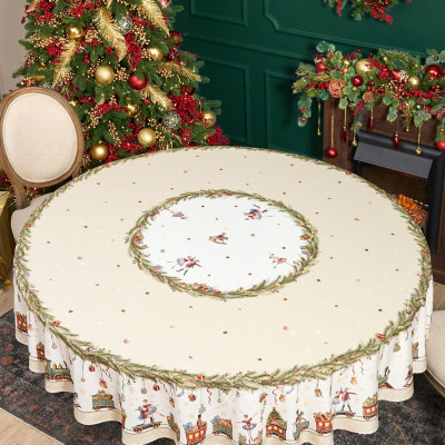 Скатерть круглая " ЩЕЛКУНЧИК" ,220см бежевый 100% хлопок , твил LEFARD 850-757-26-11