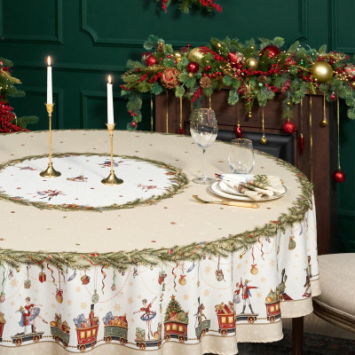 Скатерть круглая " ЩЕЛКУНЧИК" ,220см бежевый 100% хлопок , твил LEFARD 850-757-26-3