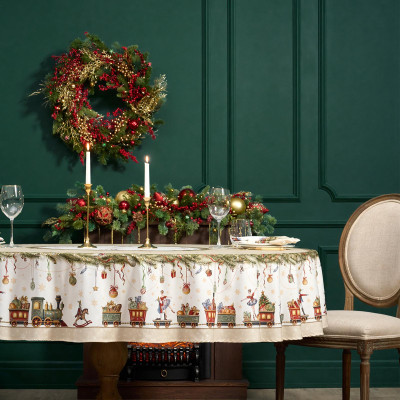 Скатерть круглая " ЩЕЛКУНЧИК" ,220см бежевый 100% хлопок , твил LEFARD 850-757-26-4