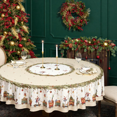 Скатерть круглая " ЩЕЛКУНЧИК" ,220см бежевый 100% хлопок , твил LEFARD 850-757-26-5