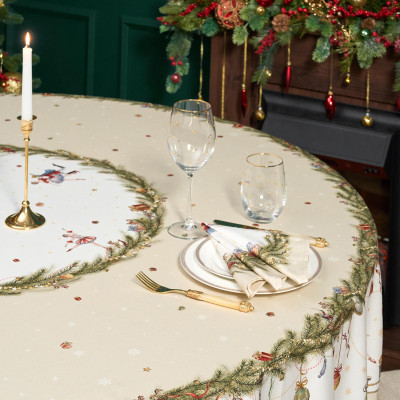 Скатерть круглая " ЩЕЛКУНЧИК" ,220см бежевый 100% хлопок , твил LEFARD 850-757-26-6