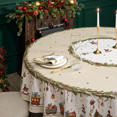 Скатерть круглая " ЩЕЛКУНЧИК" ,220см бежевый 100% хлопок , твил LEFARD 850-757-26-7