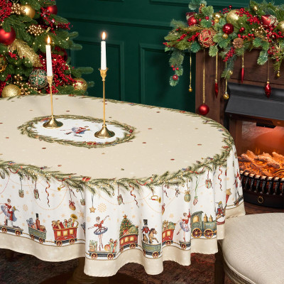 Скатерть овальная " ЩЕЛКУНЧИК" ,140х180см ,бежевый, 100% хлопок ,твил LEFARD 850-757-4-9