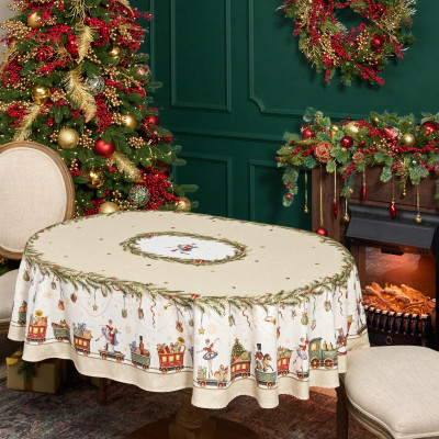 Скатерть овальная " ЩЕЛКУНЧИК" ,140х180см ,бежевый, 100% хлопок ,твил LEFARD 850-757-4-12