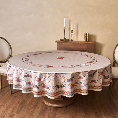 Скатерть круглая " PASSAGE" 220см , капучино, 100%хлопок, твил, пропитка LEFARD 850-760-26-8