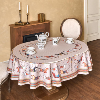 Скатерть овальная " PASSAGE" 140х180см ,капучино, 100% хлопок,твил, пропитка LEFARD 850-760-4-1