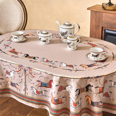 Скатерть овальная " PASSAGE" 140х180см ,капучино, 100% хлопок,твил, пропитка LEFARD 850-760-4-5