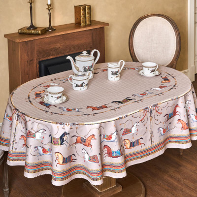 Скатерть овальная " PASSAGE" 140х180см ,капучино, 100% хлопок,твил, пропитка LEFARD 850-760-4-6