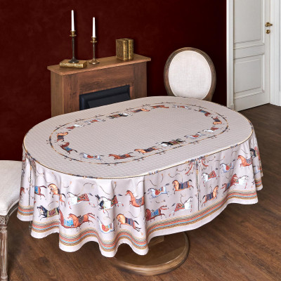 Скатерть овальная " PASSAGE" 160х220см ,капучино, 100% хлопок,твил, пропитка LEFARD 850-760-41-17