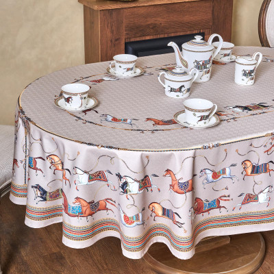 Скатерть овальная " PASSAGE" 160х220см ,капучино, 100% хлопок,твил, пропитка LEFARD 850-760-41-4