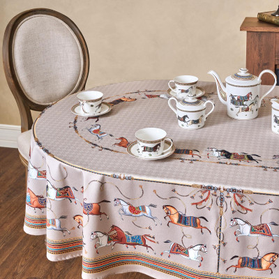 Скатерть овальная " PASSAGE" 160х220см ,капучино, 100% хлопок,твил, пропитка LEFARD 850-760-41-5