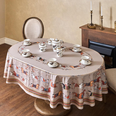 Скатерть овальная " PASSAGE" 160х220см ,капучино, 100% хлопок,твил, пропитка LEFARD 850-760-41-6