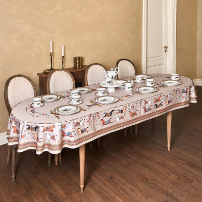 Скатерть овальная " PASSAGE" 140х300см ,капучино, 100% хлопок,твил, пропитка LEFARD 850-760-42-4