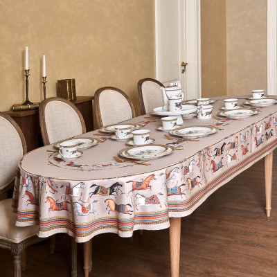 Скатерть овальная " PASSAGE" 140х300см ,капучино, 100% хлопок,твил, пропитка LEFARD 850-760-42-5