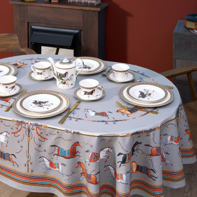 Скатерть овальная "PASSAGE" ,140х180см, 100% хлопок,твилл c пропиткой, серый LEFARD 850-761-4-8