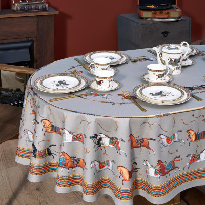 Скатерть овальная "PASSAGE" ,160х220см, 100% хлопок,твил c пропиткой, серый LEFARD 850-761-41-9