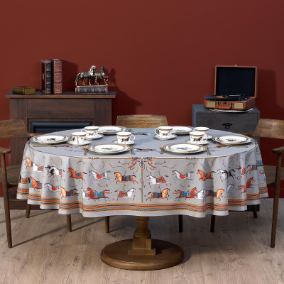 Скатерть овальная "PASSAGE" ,160х220см, 100% хлопок,твил c пропиткой, серый LEFARD 850-761-41