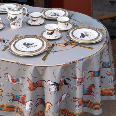 Скатерть овальная "PASSAGE" ,160х220см, 100% хлопок,твил c пропиткой, серый LEFARD 850-761-41-8