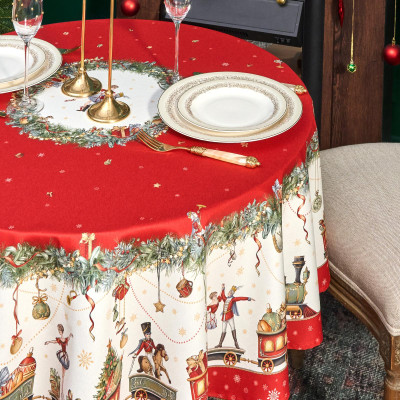 Скатерть круглая " ЩЕЛКУНЧИК" ,150см , красный ,100% хлопок , твил LEFARD 850-762-24-7