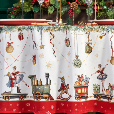 Скатерть круглая " ЩЕЛКУНЧИК" ,190см ,красный , 100%хлопок , твил LEFARD 850-762-25-7