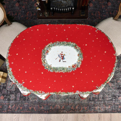 Скатерть овальная " ЩЕЛКУНЧИК" ,140х180см ,красный, 100% хлопок ,твил LEFARD 850-762-4-14