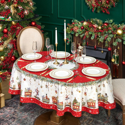 Скатерть овальная " ЩЕЛКУНЧИК" ,140х180см ,красный, 100% хлопок ,твил LEFARD 850-762-4-6