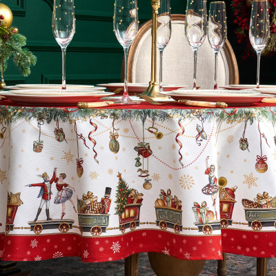 Скатерть овальная " ЩЕЛКУНЧИК" ,140х180см ,красный, 100% хлопок ,твил LEFARD 850-762-4-8