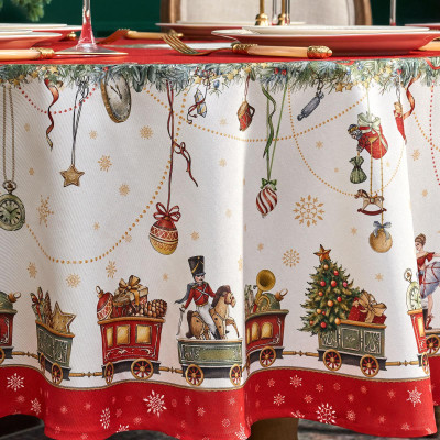 Скатерть овальная " ЩЕЛКУНЧИК" 160х220см ,красный, 100% хлопок,твил, пропитка LEFARD 850-762-41-12