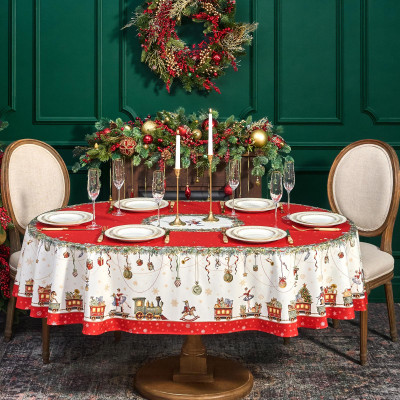 Скатерть овальная " ЩЕЛКУНЧИК" 160х220см ,красный, 100% хлопок,твил, пропитка LEFARD 850-762-41