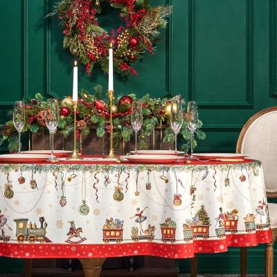 Скатерть овальная " ЩЕЛКУНЧИК" 160х220см ,красный, 100% хлопок,твил, пропитка LEFARD 850-762-41-4