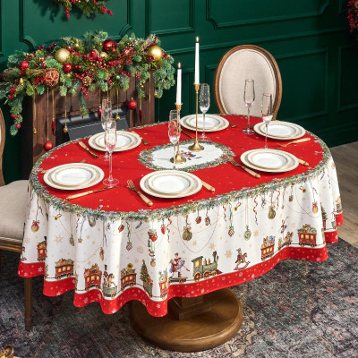 Скатерть овальная " ЩЕЛКУНЧИК" 160х220см ,красный, 100% хлопок,твил, пропитка LEFARD 850-762-41-6