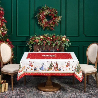 Скатерть "С НОВЫМ ГОДОМ" 140х180см, красный, 100% хлопок,твил пропитка LEFARD 850-763-2-9