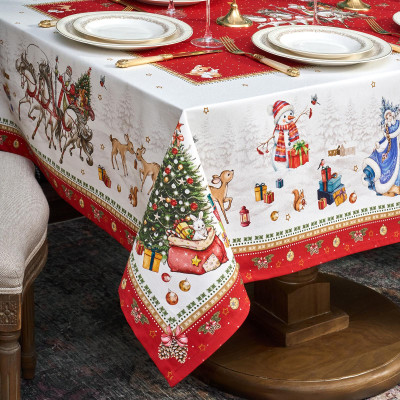 Скатерть "С НОВЫМ ГОДОМ" 140х180см, красный, 100% хлопок,твил пропитка LEFARD 850-763-2-6