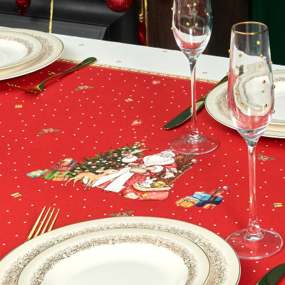 Скатерть "С НОВЫМ ГОДОМ" 140х300см ,красный, 100% хлопок,твил пропитка LEFARD 850-763-22-9