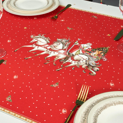 Скатерть "С НОВЫМ ГОДОМ" 140х300см ,красный, 100% хлопок,твил пропитка LEFARD 850-763-22-10