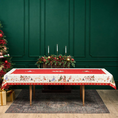 Скатерть "С НОВЫМ ГОДОМ" 140х300см ,красный, 100% хлопок,твил пропитка LEFARD 850-763-22-14