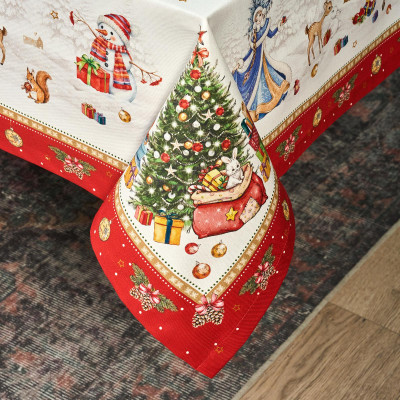 Скатерть "С НОВЫМ ГОДОМ" 140х300см ,красный, 100% хлопок,твил пропитка LEFARD 850-763-22-4