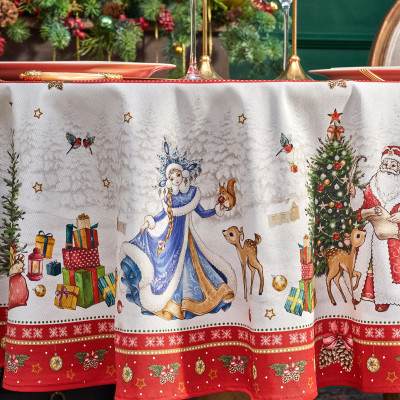 Скатерть круглая "С НОВЫМ ГОДОМ"150 см ,красный, 100% хлопок ,твил LEFARD 850-763-24-9