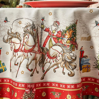 Скатерть круглая "С НОВЫМ ГОДОМ"150 см ,красный, 100% хлопок ,твил LEFARD 850-763-24-10