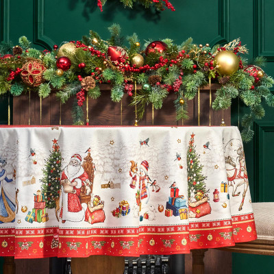 Скатерть круглая "С НОВЫМ ГОДОМ"150 см ,красный, 100% хлопок ,твил LEFARD 850-763-24-13