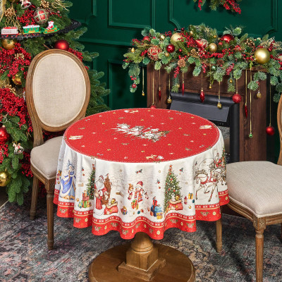 Скатерть круглая "С НОВЫМ ГОДОМ"150 см ,красный, 100% хлопок ,твил LEFARD 850-763-24-16