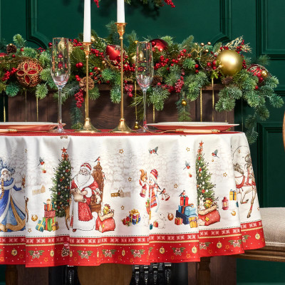 Скатерть круглая "С НОВЫМ ГОДОМ"150 см ,красный, 100% хлопок ,твил LEFARD 850-763-24-4