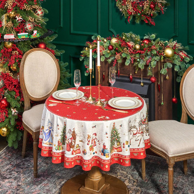 Скатерть круглая "С НОВЫМ ГОДОМ"150 см ,красный, 100% хлопок ,твил LEFARD 850-763-24-5